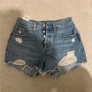 Levi's Light Blue Distressed 501 Jean Shorts